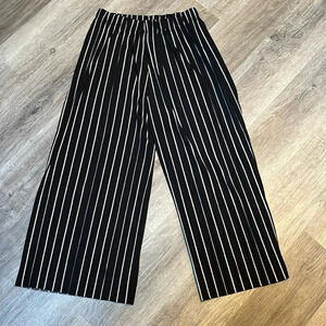 Black with white stripe pullon wide leg stretch pants